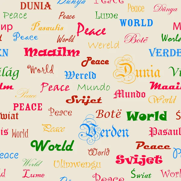 Peace . Seamless wallpaper with the word peace in different lang — Stock Photo, Image