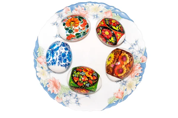 stock image Set of five Easter eggs on the plate