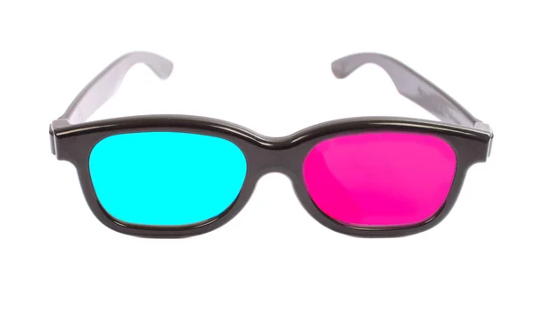 stock image 3D glasses are made of black plastic with blue and red glass