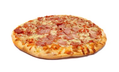 Pizza made in the oven with meat and cheese clipart