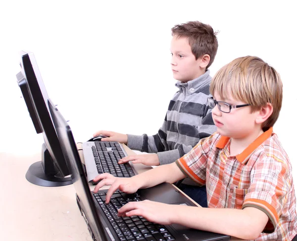 Two Boys Learn Your Computer Photos Isolated — Stock Photo, Image