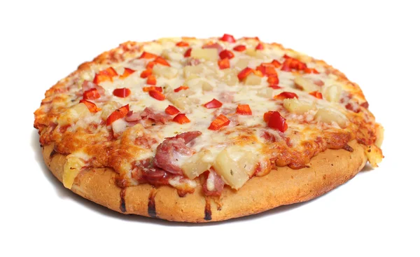 Гавайская Пицца Ананасом Нарезанным Мясным Сыром Помидорами Лицензионные Стоковые Изображения