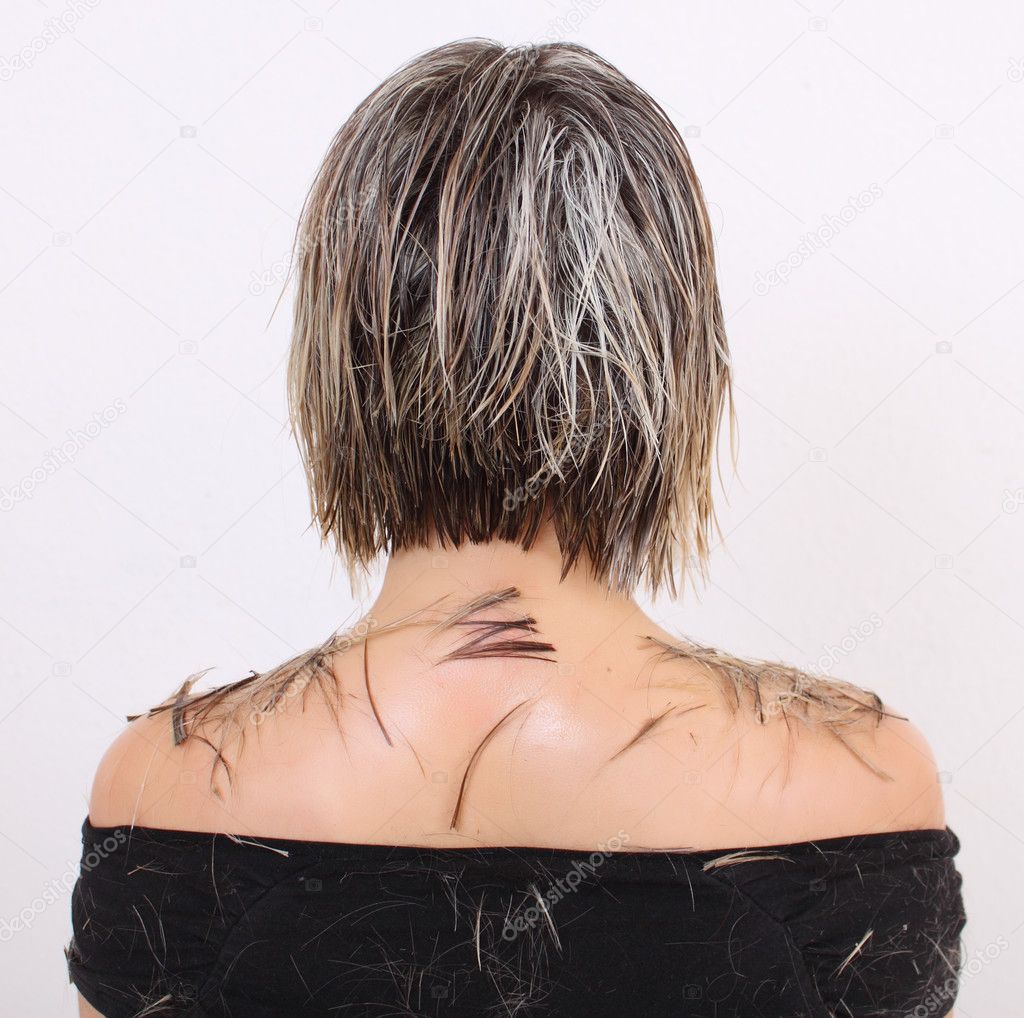 Hair cut wet hair, a woman rear view