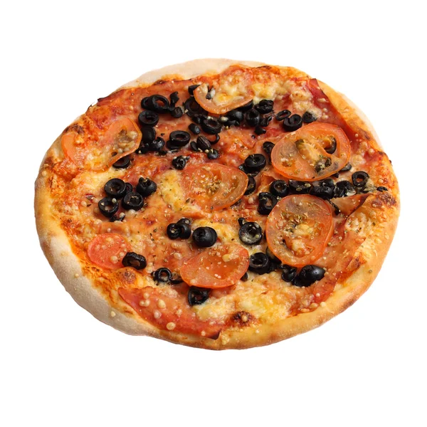Пицца Помидорами Оливки Сыр Мясом — стоковое фото