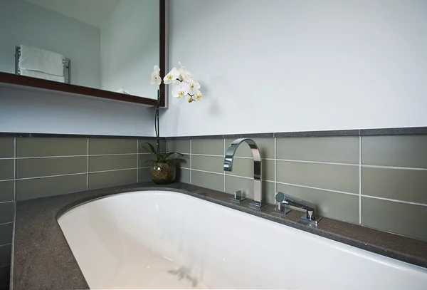 Роскошная ванна с каменной отделкой — стоковое фото