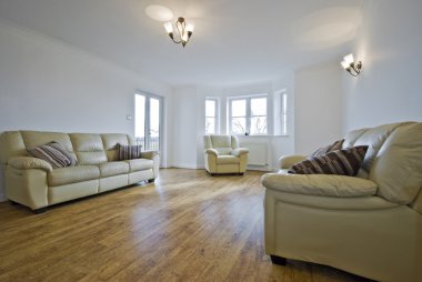 Living room with bay window clipart