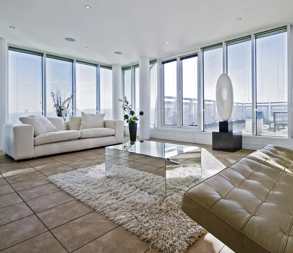 Masivní obývací pokoj s robustní bílé pohovky — Stock fotografie