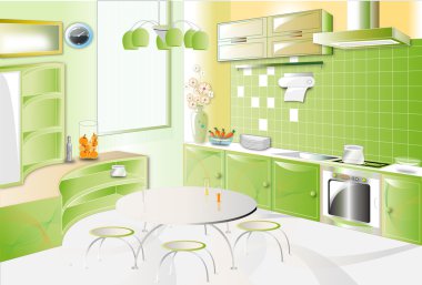 Kitchen room green modern clipart