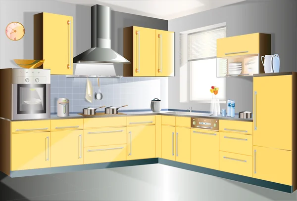 黄色的厨房空间 — 图库矢量图片