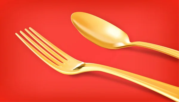 Golden spoon on red background — Stock Vector