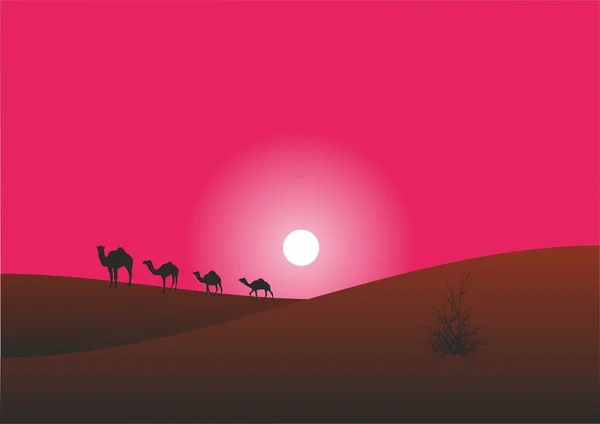 Caravana Camellos Mueve Desierto — Vector de stock