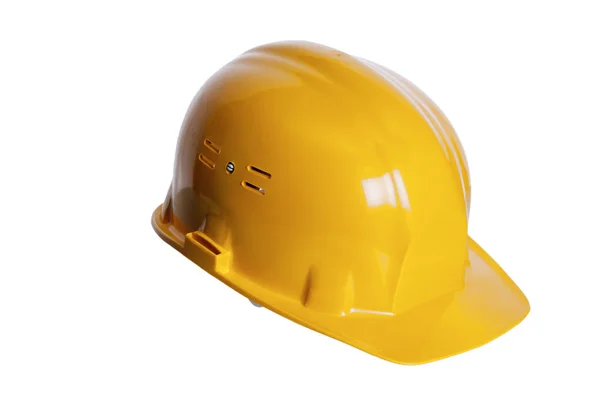 Желтый шлем строителя на белом фоне — стоковое фото