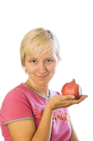 Flickan med ett granatäpple — Stockfoto