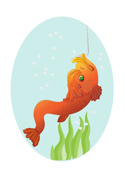 金の魚をフックに引っ掛ける ベクトル イラスト — ストックベクタ