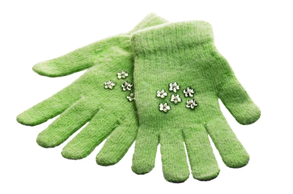 Зеленые Детские Перчатки Изолирован Белом — стоковое фото