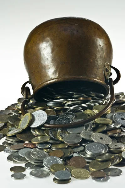 Old pot with coins — Stock Photo, Image