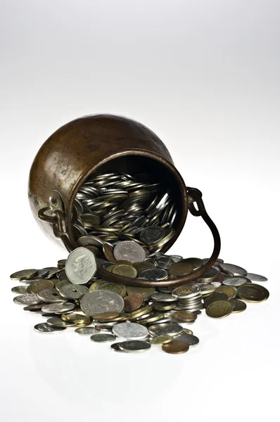 Old pot with coins — Stock Photo, Image