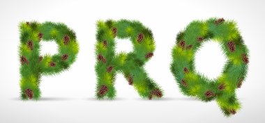 PRQ, vector christmas tree font clipart