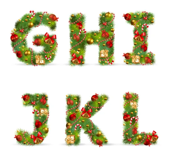 Ghijkl, διάνυσμα γραμματοσειρά χριστουγεννιάτικο δέντρο — Διανυσματικό Αρχείο