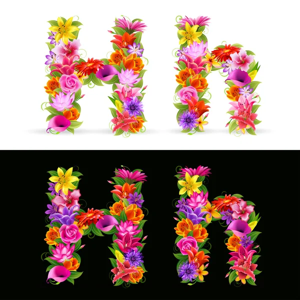 Διάνυσμα Ζωηρόχρωμο Λουλούδι Γραμματοσειρά Λευκό Και Μαύρο Φόντο — 图库矢量图片