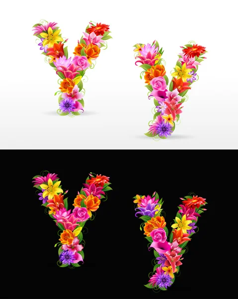 Vector Colorful Flower Font White Black Background — Stock Vector
