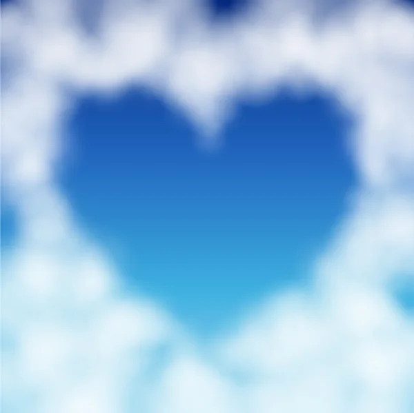 ハート形の青い空に浮かぶ雲 バレンタインのイラスト — ストックベクタ