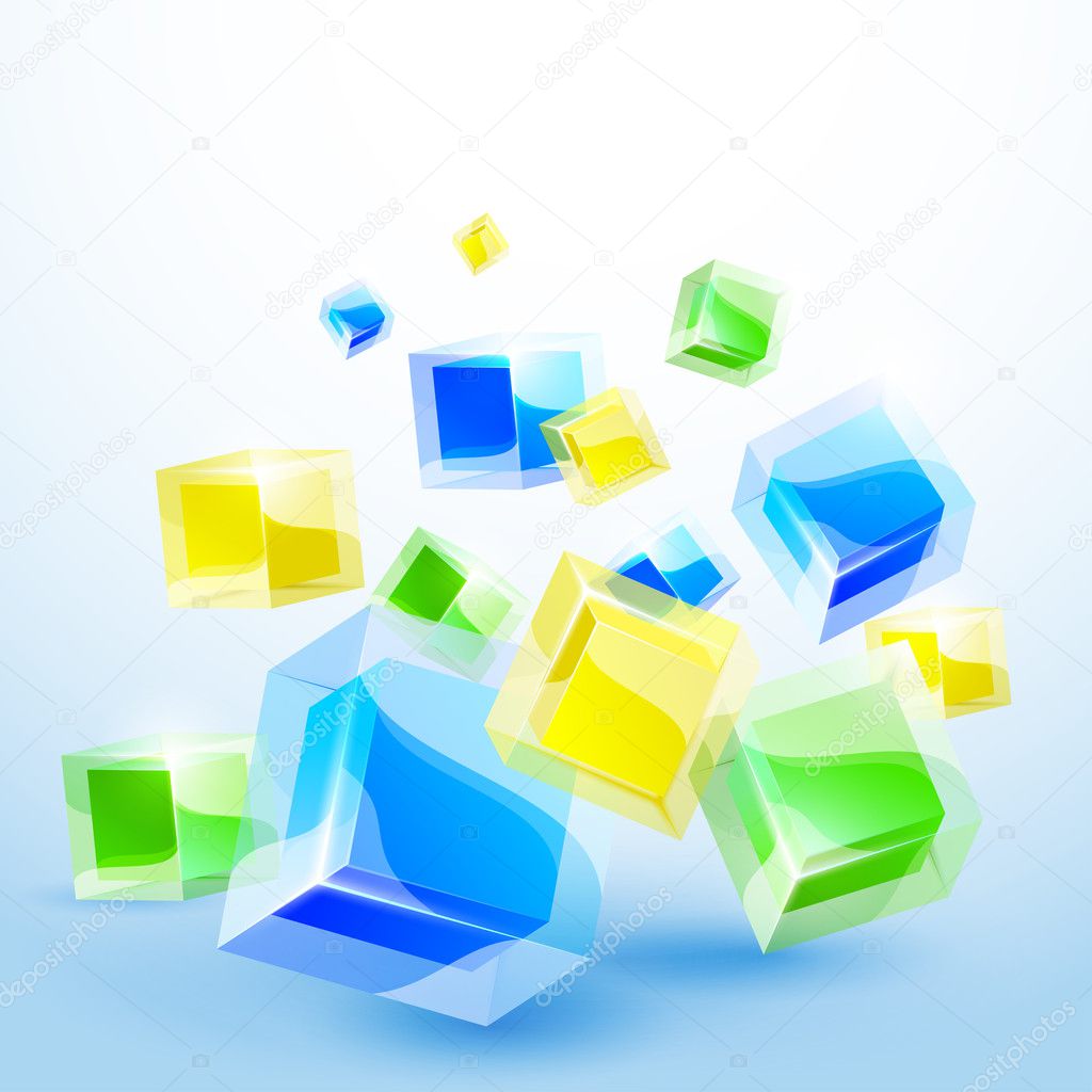 3d bright abstract background with transparent cubes - vector illustration