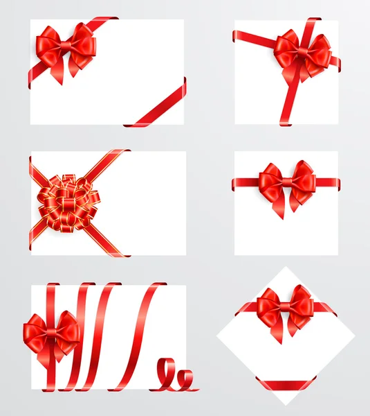 グリーティング カードと赤の弓のコレクションです ベクトル イラスト — ストックベクタ