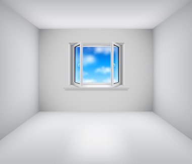 Empty white room with open window clipart