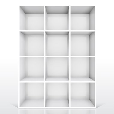 3D izole boş beyaz bookshelf