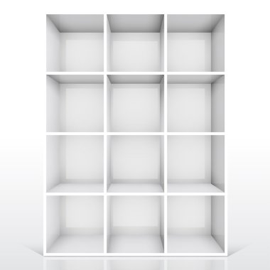 3d isolated Empty white bookshelf clipart