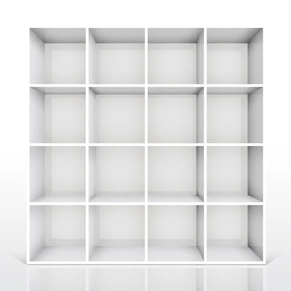 3D isoliert leeres weißes Bücherregal — Stockvektor