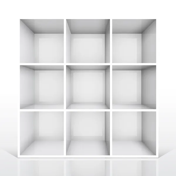 3D isolerade Tom vit bokhylla — Stock vektor