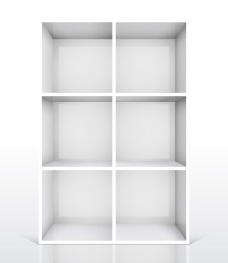 3d isolated Empty white bookshelf clipart