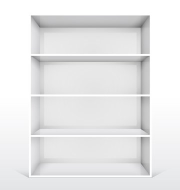 3D izole boş beyaz bookshelf