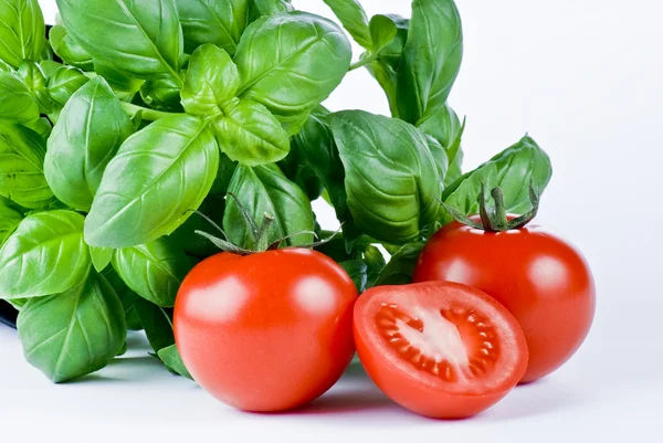 Čerstvou bazalkou a rajčaty — Stock fotografie
