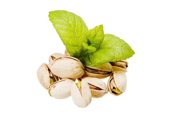 Pistachios and fresh mint — Stock Photo, Image