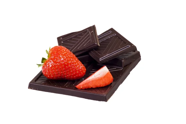 Donkere chocolade en aardbeien — Stockfoto