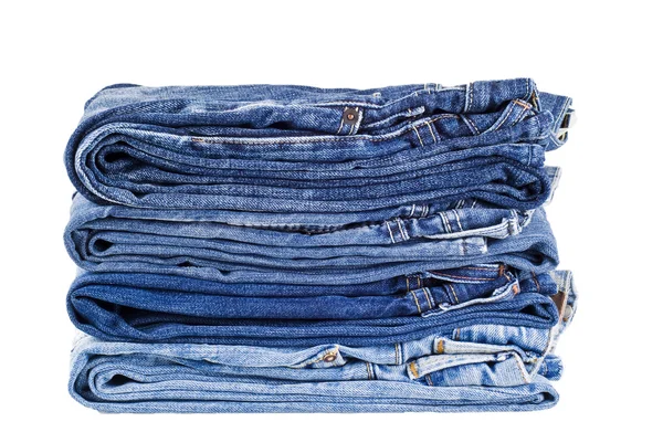Empilement Quatre Différentes Nuances Jeans Bleus Isolé — Photo