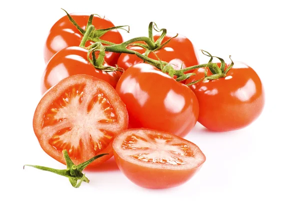 Bando Tomates Com Duas Metades Sobre Fundo Branco — Fotografia de Stock