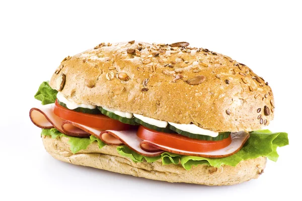 Sandwich Recién Hecho Con Jamón Verduras Sobre Blanco — Foto de Stock