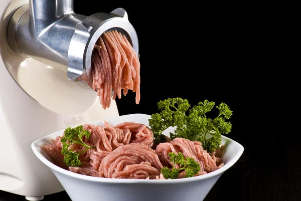 Cuenco Carne Picada Con Picadora Carne Eléctrica —  Fotos de Stock