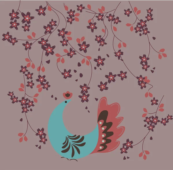 Vogel en bloemen — Stockvector