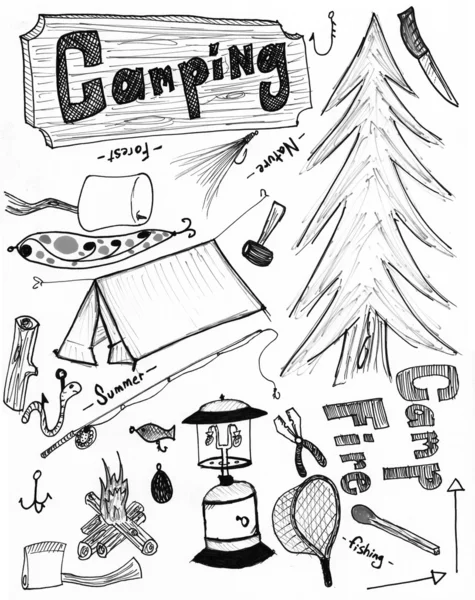 Hand Getekend Camping Doodles — Stockfoto