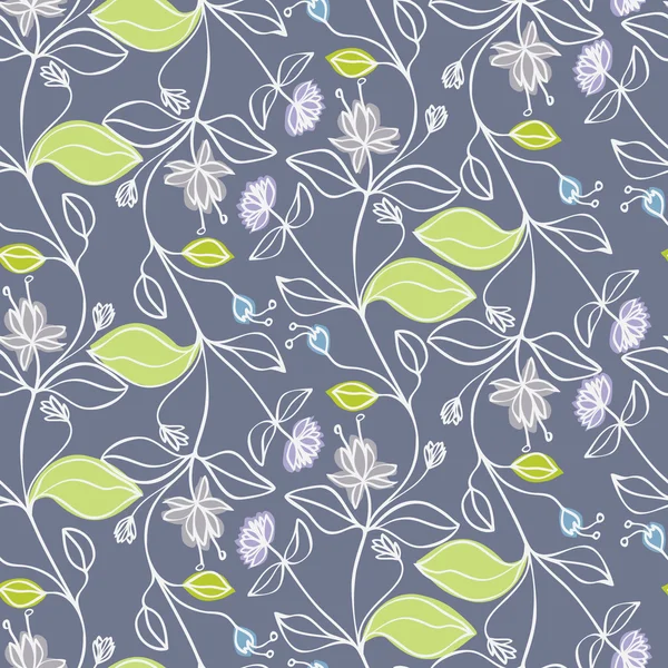 Fleurs bleues et feuilles vertes — Image vectorielle