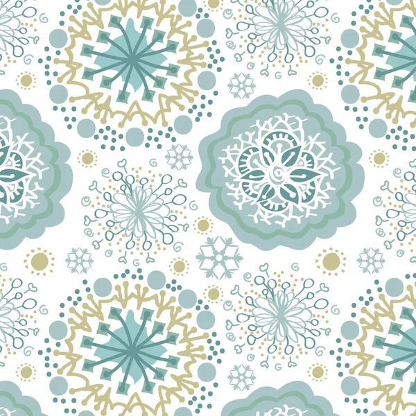 Flocons de neige sans couture bleu et beige — Image vectorielle