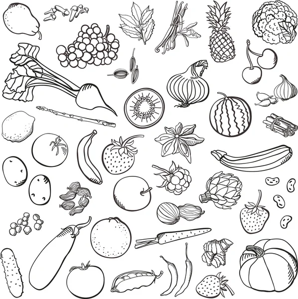 香料与蔬菜与水果套 — 图库矢量图片
