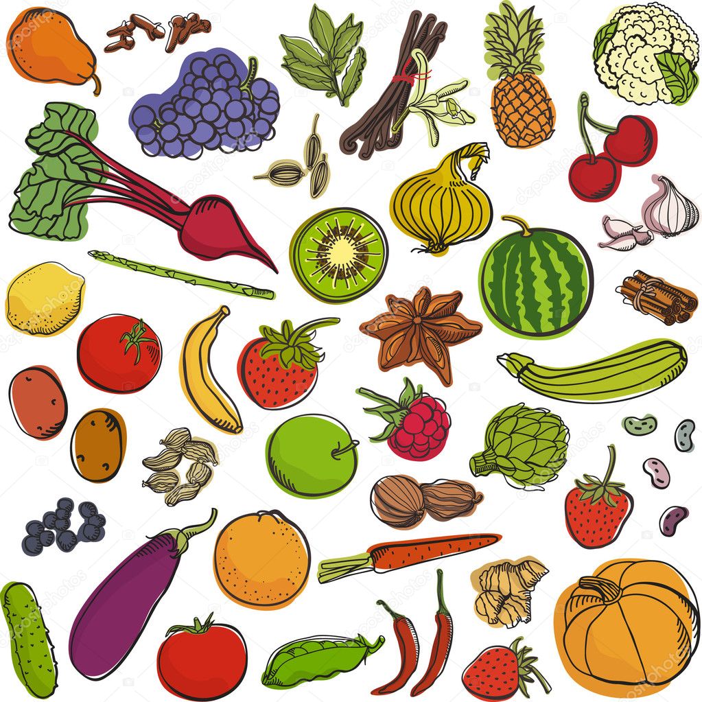 Spices&vegetables&fruits big set