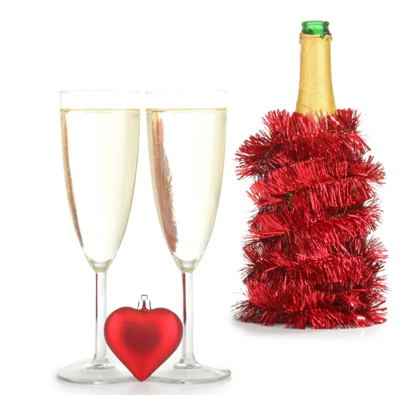 Glasses and bottle of champagne — Stock Photo, Image