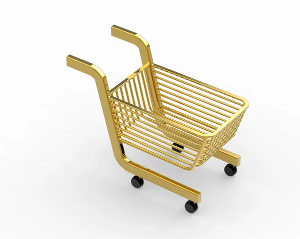 Gold empty Shopping cart isolated on white — Stock Photo, Image